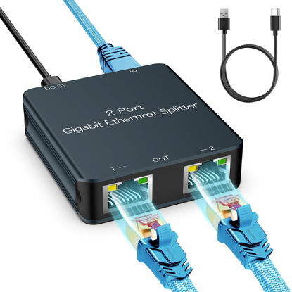 Picture of High Speed Ethernet Splitter 1 to 2, Internet Splitter Gigabit Ethernet Switch LAN Cable Splitter for Router Ethernet Cable Splitter for Cat 5/5E/6/7/8 Cable, Grey