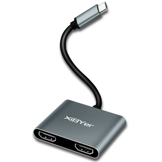 Picture of XiBYer USB C to Dual HDMI Adapter,Type C to HDMI Converter,Dual HDMI Ports to USB C,Compatible with MacBook/MacBook Pro,HP,LG,Samsung Galaxy, Etc. (HDMI, 2 in 1 Multiport Adapter)