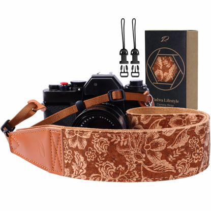 Picture of Padwa Lifestyle Cork Camera Strap - 2" Top Layer Cowhide Head Camera Straps for Photographers,Natural Log Crackle Art Print Style,Soft Chamois Velvet Padded Strap Quick Release fits All Cameras