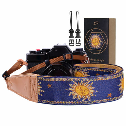 Picture of Padwa Lifestyle Sun God Camera Strap - 2" Full Grain Leather Ends, Vintage Sun Face Camera Straps for Photographers, Soft Chamois Velvet Padded Strap Quick Release fits All Cameras