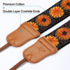 Picture of PADWA Hollow Crochet Orange Daisy Camera Strap - Double Layer Cowhide Ends,2" Pure Cotton Woven Camera Straps, Adjustable Vintage Neck Shoulder Strap for All DSLR Cameras,Great Gift for Photographers