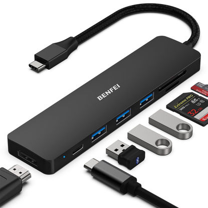 Picture of BENFEI USB C HUB 7in1, USB C HUB Multiport Adapter with USB-C to HDMI, USB-C to SD/TF Card Reader/3*USB 3.0/60W Power Delivery, Compatible with iPhone 15 Pro/Max, MacBook, iPad Pro, iMac, S23, XPS17