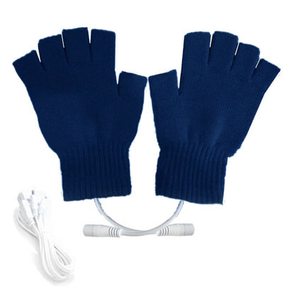 Picture of Kbinter USB 2.0 Powered Heating Pattern Knitting Cute Heated Gloves Fingerless Hands Warmer Mittens Laptop Computer 5.0V Warm Gloves for Women Men Girls Boys (Deep Blue)