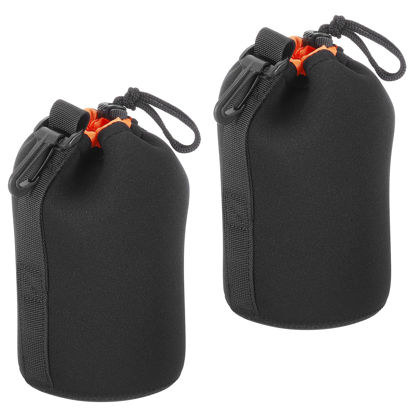 Picture of PATIKIL Camera Lens Bag, 2 Pcs 3.9" IDx7.1 H Drawstring Lens Pouch with Thick Protective Neoprene, Lens Case for DSLR Camera Lens, Water Coffee Cups, Black, Orange