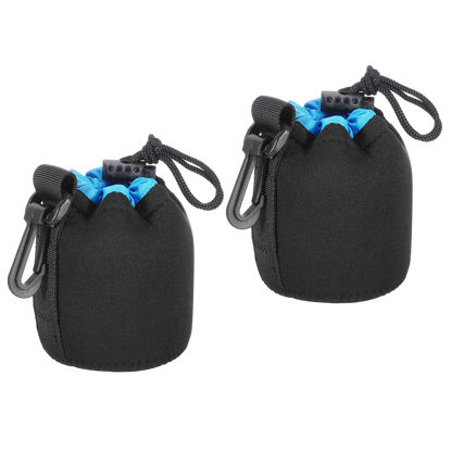 Picture of PATIKIL Camera Lens Bag, 2 Pcs 3.1" IDx3.9 H Drawstring Lens Pouch with Thick Protective Neoprene, Lens Case for DSLR Camera Lens, Water Coffee Cups, Black, Blue