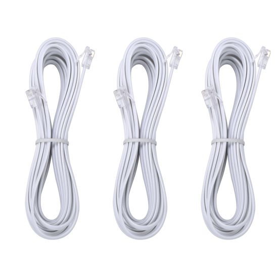 Picture of Telephone landline Extension Cord Cable Cord with Standard RJ-11 6P4C Plug (10Ft-3Pack, White)