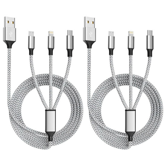 Picture of Multi Charging Cable, (2 Pack 4FT) 3 in 1 Charging Cable Nylon Braided Multi Charger Cable for Multiple Devices USB Fast Charging Cord with Type-C, Micro USB, IP Port for Most Phones/iPhones/Tablets