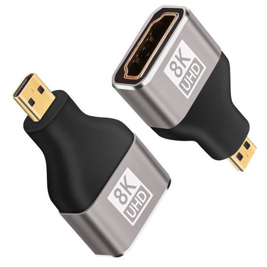 Picture of 8K Micro HDMI to HDMI Adapter (2 Pack), HDMI Female to Micro HDMI Male HDMI 2.1 Bidirectional Connector, Gold-Plated Plugs, Supports 8K@60Hz,4K@120Hz, HDR 3D, for GoPro Hero 7 6, Sony A6000 Camera