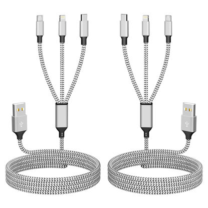 Picture of Multi Charging Cable(2Pack 4FT), 3 in 1 Charging Cable Nylon Braided Charger Cord for Multiple Devices, Universal Charger Cable with Type-C/Micro USB and IP Port, Compatible with Most Phones and More