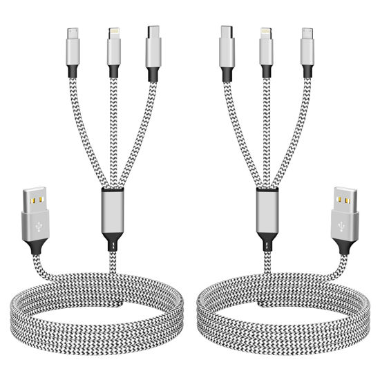 Picture of Multi Charging Cable(2Pack 4FT), 3 in 1 Charging Cable Nylon Braided Charger Cord for Multiple Devices, Universal Charger Cable with Type-C/Micro USB and IP Port, Compatible with Most Phones and More