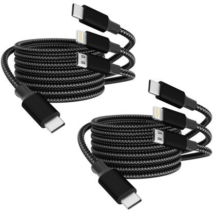 Picture of Jogrytece Multi Charging Cable, (2 Pack 4FT) USB C Charger Cable 3 in 1 Charging Cable Nylon Braided Charging Cord with Type-C, Micro USB,IP Port for Most Phones&Pads