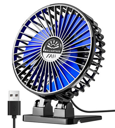 Picture of Desk Fan, USB Fan for Desk, Mini Desk Fan, 3 Speed Rotation Strong Wind, Protable Small Desktop Cooling Fan, Quite Mini Personal Fan for Home Office Table Bedroom Travel Curise(Black Blue)