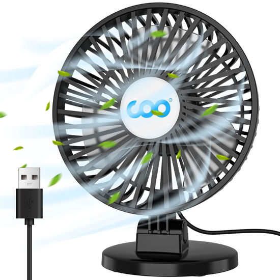 Picture of COO Small USB Desk Fan - 3 Speeds Powerful Airflow Fan, Small Mini Portable Fan for Home Office Bedroom Table & Desktop, Small Quiet Electric Fan 5 INCH - Black