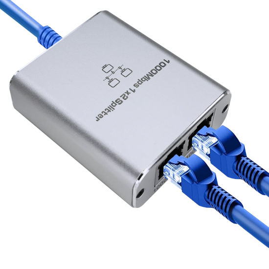 Picture of Ethernet Splitter 1 to 2 High Speed 1000Mbps, FUNZING LAN Splitter with USB Power Cable, RJ45 Splitter for Cat5/5e/6/7/8 Cable Gigabit Internet Splitter, Color Silver