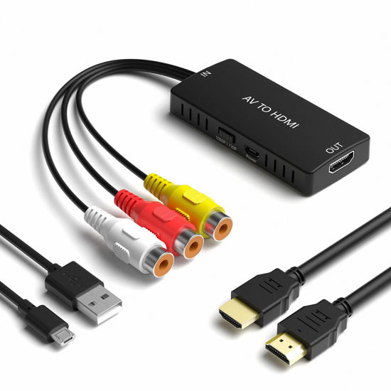 Picture of RuiPuo RCA to HDMI Converter, AV to HDMI Adapter, Composite to HDMI, Support 1080P, PAL/NTSC Compatible with WII/WII U/PS one/PS2/PS3/STB/Xbox/VHS/VCR/Blue-Ray DVD ect.