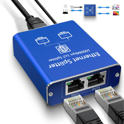 Picture of Gigabit Ethernet Splitter 1 to 2, Network Ethernet Splitter, LAN Splitter with USB Power Cable, RJ45 Splitter 1000Mbps High Speed for Cat5/5e/6/7/8 Cable [2 Devices Networked Simultaneously]