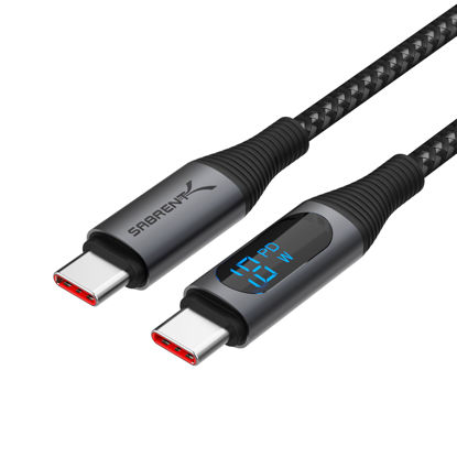 Picture of SABRENT USB C to USB C Charging Cable with Smart Display, 1M/3.3FT Long, E-Marker Chip, 100W Charging and 480Mbps Data Transfer Speeds, for Laptops, Smartphones, Tablets (CB-C2C1)