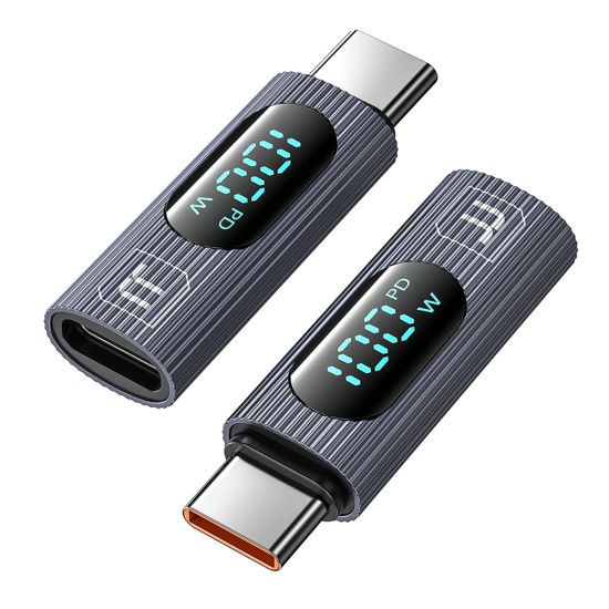 Picture of toocki USB C Adapter, 2Pack 100W USB C Female to USB C Male Extension Adapter Type C Power Meter Tester with Digital Display for iPad Pro iPhone 16 15 Pro Max MacBook Pro Laptop and All USB C Cable