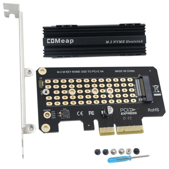 Picture of COMeap NVME to PCIe Adapter, M.2 NVME SSD to PCIe X4 Adapter with Heatsink - Compatible with M.2 SSD M Key 2230/2242/2260/2280 - High-Speed PCIE X4/X8/X16 Connectivity