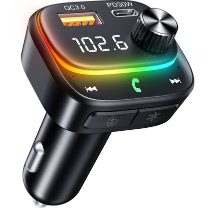 Picture of Octeso New FM Transmitter- 48W PD&QC3.0 Bluetooth Car Adapter with [Stronger Dual Mics & HiFi Deep Bass Sound], RGB Lights, Touchscreen for Music Streaming