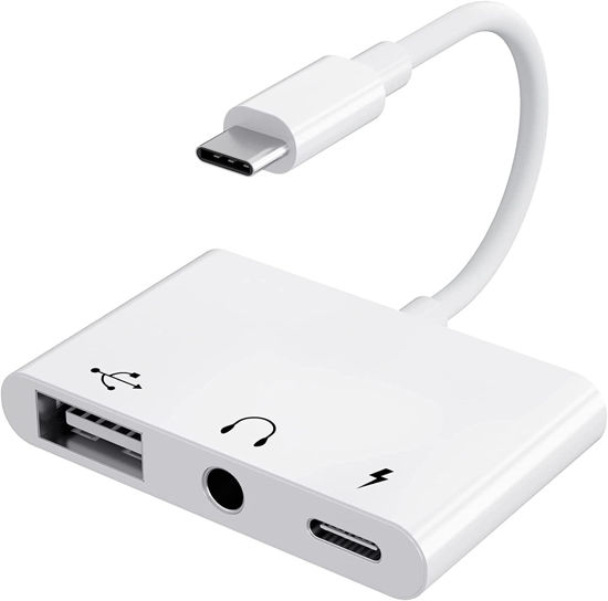 Picture of UWECAN USB C to USB Adapter, 3 in 1 USB C to USB A OTG Adapter with 3.5mm Headphone Audio Jack and Fast Charging Port, USB-C Splitter Compatible with Most Type-C Phones,Laptops,iPad Pro, iPhone 15