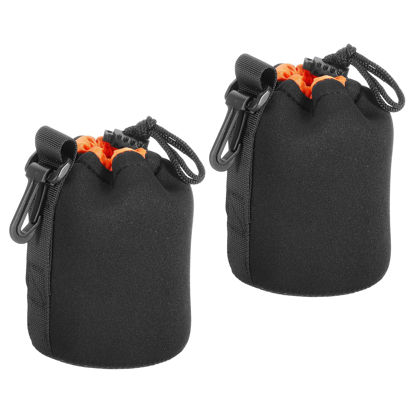 Picture of PATIKIL Camera Lens Bag, 2 Pcs 3.5" IDx5.5 H Drawstring Lens Pouch with Thick Protective Neoprene, Lens Case for DSLR Camera Lens, Water Coffee Cups, Black, Orange