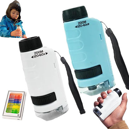 Picture of Minilabsters Miniscope Kids, Mini Labsters Portable Microscope, The Miniscope, Miniscope Portable Microscope Kids Minilabsters, Handheld Pocket Microscope for Scientific Experiment (White+Blue)