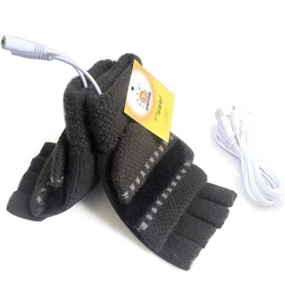 Picture of Women's & Men's USB Heated Gloves Mitten Winter Hands Warm Laptop Gloves, Knitting Hands Full & Half Heated Fingerless Heating Warmer Washable Design (Deep Gray)