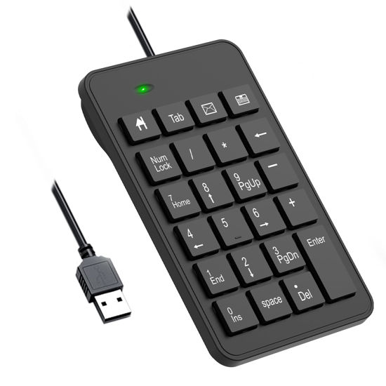 Picture of LOONASA Wired Number Pad, USB Numpad 23 Key Numeric Keypad Financial Accounting Keyboard Office Accessories for Laptop, PC, Desktop, Computer, Notebook, Big Print Letters, Black