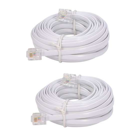 Picture of 20-foot telephone landline extension cord cable cord with standard RJ-11 6P4C plug (white 6M, 2Pack)