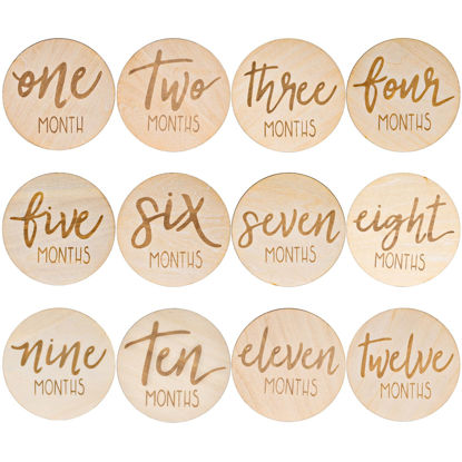 Picture of AMOR PRESENT 6PCS Monthly Milestone Marker Discs, Wooden Baby Monthly Cards Double Sided Photo Props for Boys Girls Gifts