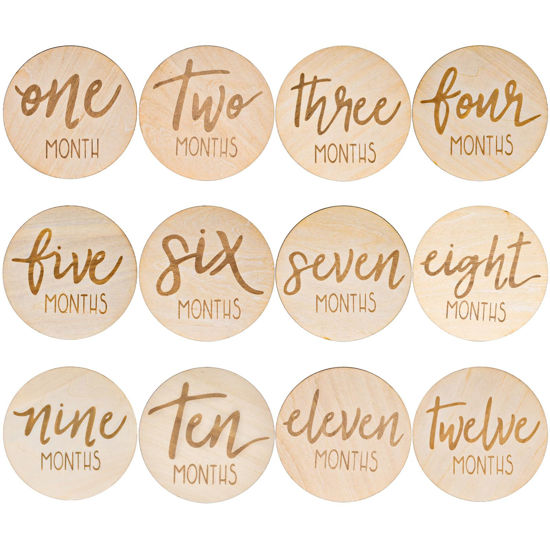 Picture of AMOR PRESENT 6PCS Monthly Milestone Marker Discs, Wooden Baby Monthly Cards Double Sided Photo Props for Boys Girls Gifts