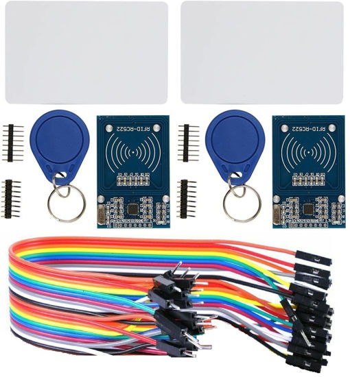 Picture of WWZMDiB 2Pcs RFID Reader Writer Starter Kit for Arduino Raspberry Pi（RC522 Sensor Module + S50 Blank Card + Key Ring + Jumper Wires）