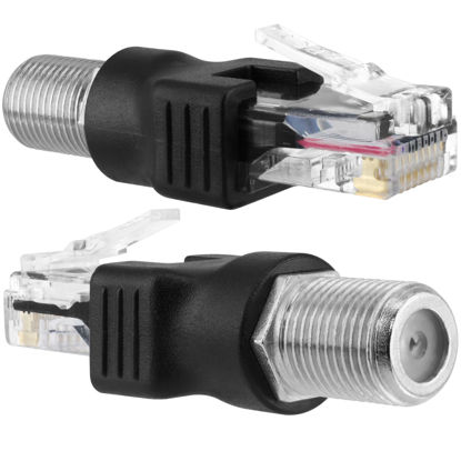 Picture of BERANMEY RF to RJ45 Converter Adapter, 2 Pack F Female to RJ45 Male Ethernet Adapter Coaxial Coupler Coax Straight Connector