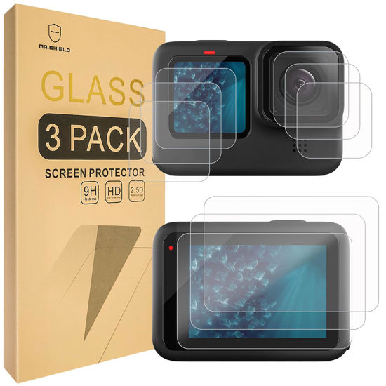 Picture of Mr.Shield Screen Protector compatible with GoPro Hero 12 / GoPro Hero 11 / Hero 10 / Hero 9 [Back+Lens+Front] 3-Pack [9 Pcs] [Tempered Glass] [Japan Glass with 9H Hardness]