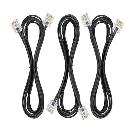 Picture of Ubramac 3Pack Phone Telephone Extension Cord 6 inch Cable Line with Standard RJ11 6P4C Plugs for Landline Phone and Fax (3, Black, 2FT)