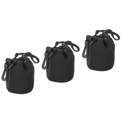 Picture of PATIKIL Camera Lens Bag, 3 Pcs 3.1" ID x 3.9" H Drawstring Lens Pouch with Thick Protective Neoprene, Lens Case for DSLR Camera Lens, Water Coffee Cups Black