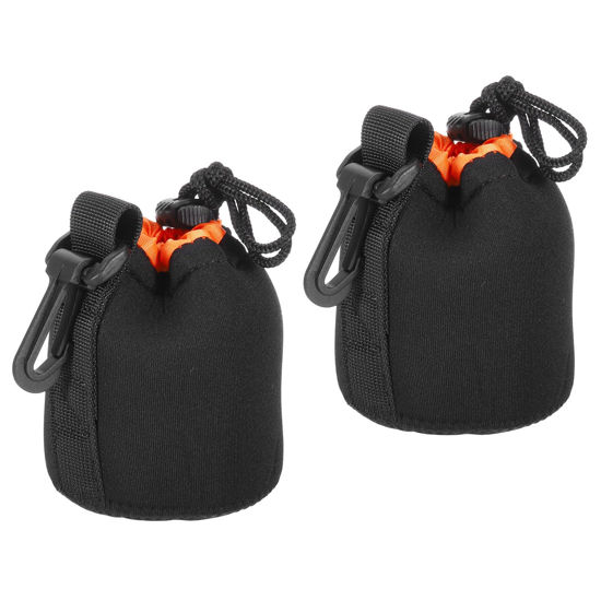 Picture of PATIKIL Camera Lens Bag, 2 Pcs 3.1" IDx3.9 H Drawstring Lens Pouch with Thick Protective Neoprene, Lens Case for DSLR Camera Lens, Water Coffee Cups, Black, Orange