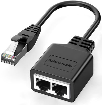 Picture of RJ45 Ethernet Splitter Adapter 1 to 2, Network Internet Ethernet Connector Extension Cable, for Cablecat 8 7 6 5 5e, Suitable for Computer/Router/Hubs