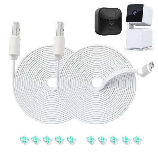 Picture of 10FT L-Shape Connector Power Extension Cable for Wyze Cam Pan V3 & Blink Outdoor (3rd Gen) Camera - Flat Charging Power Cord (White) 2 Pack - Not for Wyze Cam V3