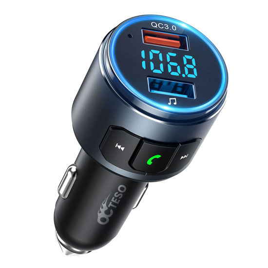 Picture of Upgraded V5.0 FM Bluetooth Transmitter Car, QC3.0 & LED Backlit Wireless Bluetooth FM Radio Adapter Music Player/Car Kit, Siri Google Assistant