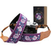 Picture of PADWA Purple Flowers Embroidered Camera Strap - Double Layer Cowhide Ends,2" Pure Cotton Woven Camera Straps, Adjustable Vintage Neck & Shoulder Strap for All DSLR Cameras,Great Gift for Photographers