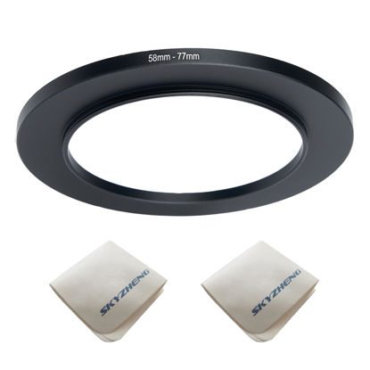 Picture of 58mm Lens to 77mm Camera Lens Adapter 58mm to 77mm Step Up Ring Adapter Ring for All Brands of UV ND CPL, with Premium Lens Wiping Cloth 2 Pack(58mm-77mm)