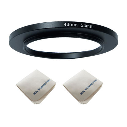 Picture of 43mm Lens to 55mm Camera Lens Adapter 43mm to 55mm Step Up Ring Adapter Ring for All Brands of UV ND CPL, with Premium Lens Wiping Cloth 2 Pack (43mm-55mm)