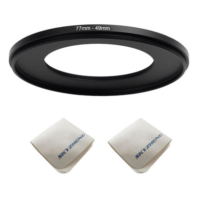 Picture of 77mm Lens to 49mm Camera Lens Adapter 77mm to 49mm Step Down Ring Adapter Ring for All Brands of UV ND CPL, with Premium Lens Wiping Cloth 2 Pack (77mm-49mm)