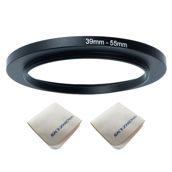 Picture of 39mm Lens to 55mm Camera Lens Adapter 39mm to 55mm Step Up Ring Adapter Ring for All Brands of UV ND CPL, with Premium Lens Wiping Cloth 2 Pack (39mm-55mm)