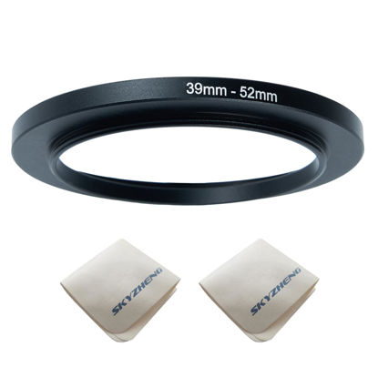 Picture of 39mm Lens to 52mm Camera Lens Adapter 39mm to 52mm Step Up Ring Adapter Ring for All Brands of UV ND CPL, with Premium Lens Wiping Cloth 2 Pack (39mm-52mm)