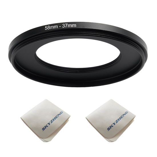 Picture of 58mm Lens to 37mm Camera Lens Adapter 58mm to 37mm Step Down Ring Adapter Ring for All Brands of UV ND CPL, with Premium Lens Wiping Cloth 2 Pack (58mm-37mm)