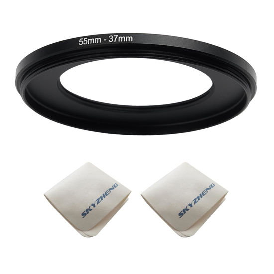 Picture of 55mm Lens to 37mm Camera Lens Adapter 55mm to 37mm Step Down Ring Adapter Ring for All Brands of UV ND CPL, with Premium Lens Wiping Cloth 2 Pack (55mm-37mm)