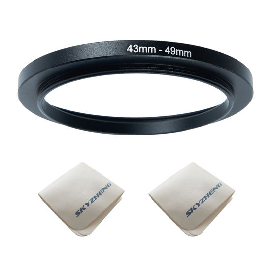 Picture of 43mm Lens to 49mm Camera Lens Adapter 43mm to 49mm Step Up Ring Adapter Ring for All Brands of UV ND CPL, with Premium Lens Wiping Cloth 2 Pack (43mm-49mm)